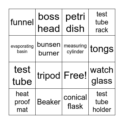 Science Equipment Bingo Card