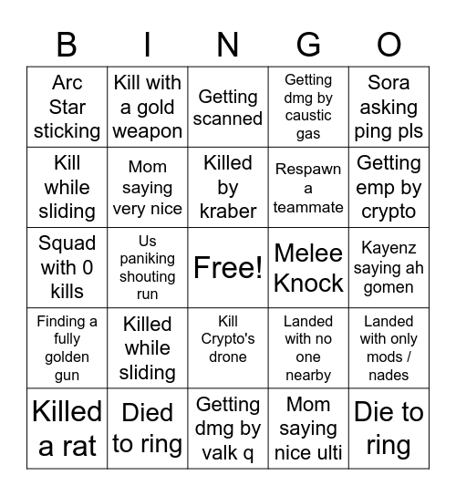 Apex Q4 BINGO Card