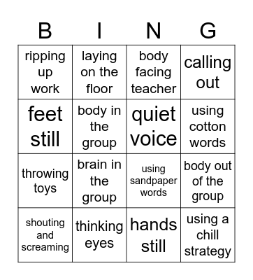 Expected Behaviour in the classroom Bingo Card