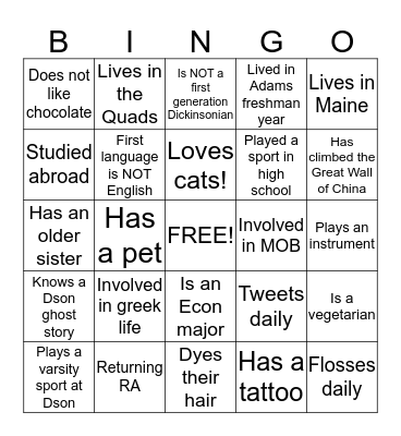 Resident Advisor Bingo Card