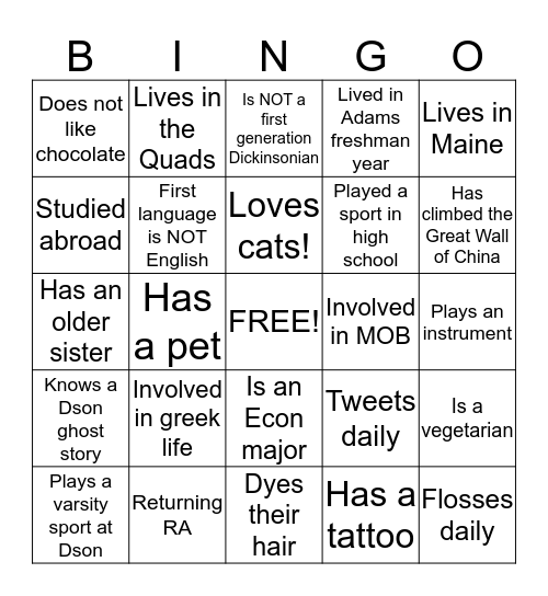 Resident Advisor Bingo Card