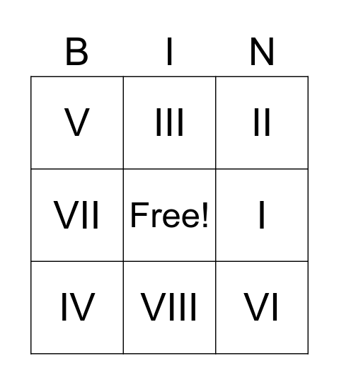 Latin numbers Bingo Card