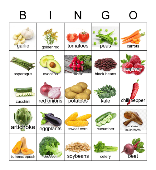 Vegetables Bingo Card