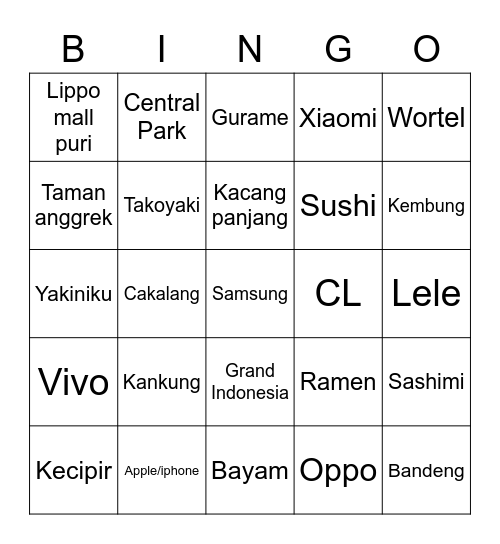 Bingo xixixixi Bingo Card