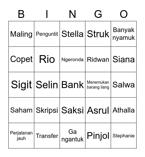 Bingo xixixi Bingo Card