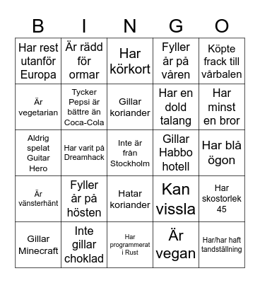 Test Bingo Card