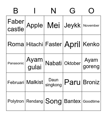 Untitled Bingo Card