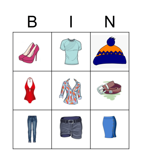 Clothes Bingo Card