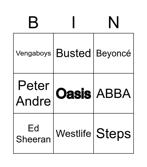 Music Bingo Card