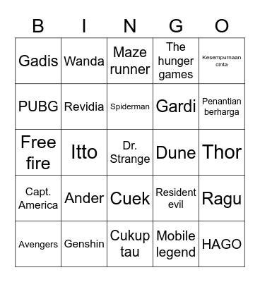 Untitled Bingo Card