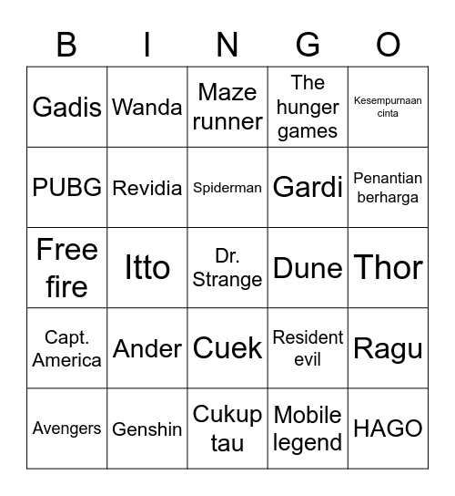 Untitled Bingo Card