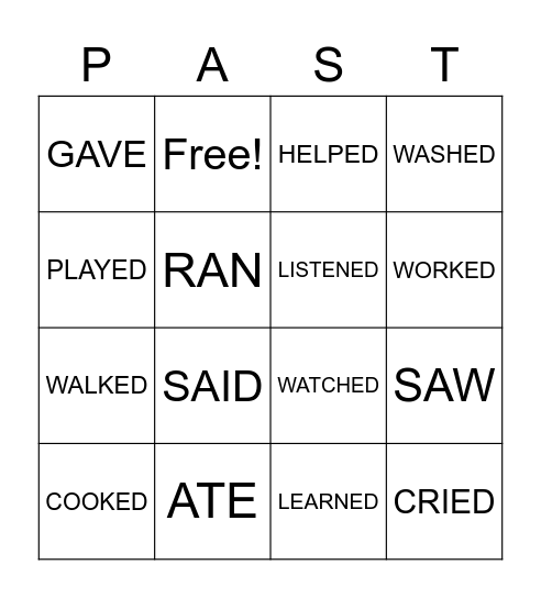 PAST TENSE Bingo Card