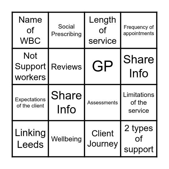 Linking Leeds Contracting Bingo Card