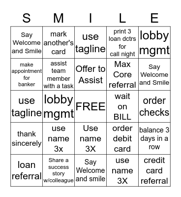 Service! Service ! Service ! Bingo Card