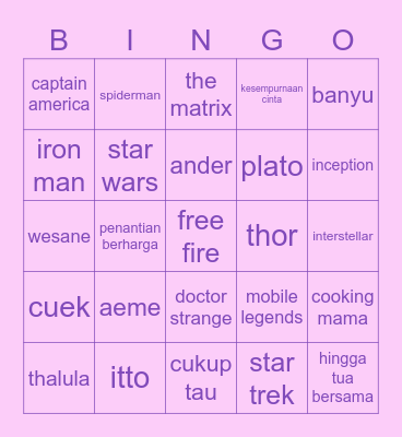 aeme’s bingo! Bingo Card