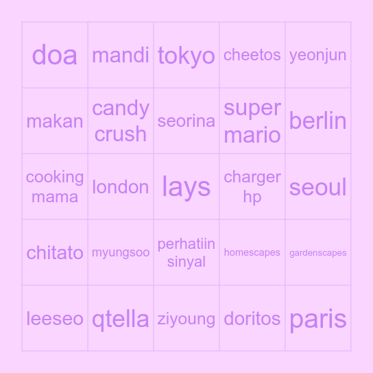 myem 💜 Bingo Card