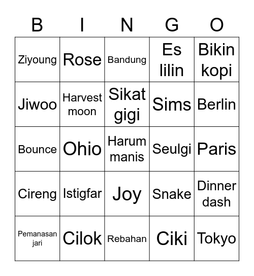 Myungji's Bingo Card