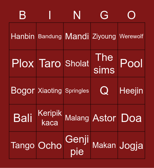 B.I NGO Bingo Card