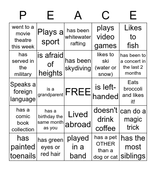 Who Knew?  Bingo Card