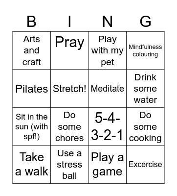 Coping Skills Bingo Card