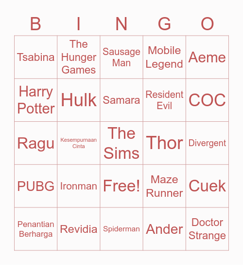 Punya Vara Bingo Card