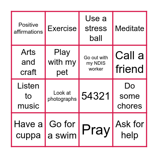 COPING SKILLS BINGO Card