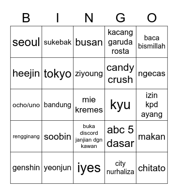 Untitled Bingo Card