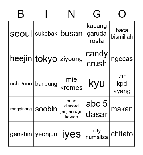 Untitled Bingo Card