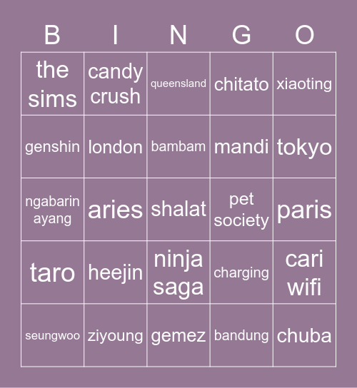 ૮₍ ˃ ⤙ ˂ ₎ა Bingo Card