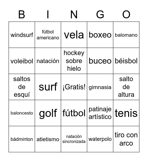 Deportes Bingo Card