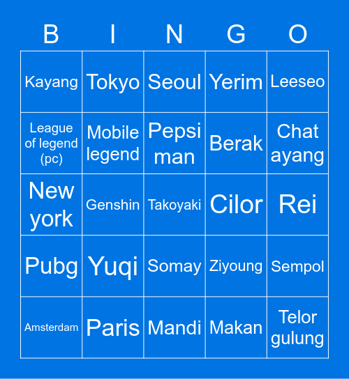 Punya jebum Bingo Card