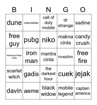 Punya Rega Bingo Card