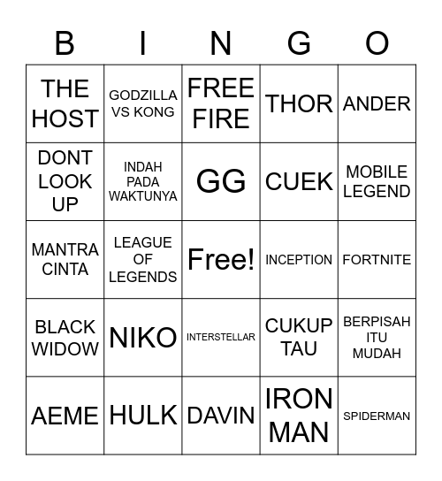 Untitled Bingo Card