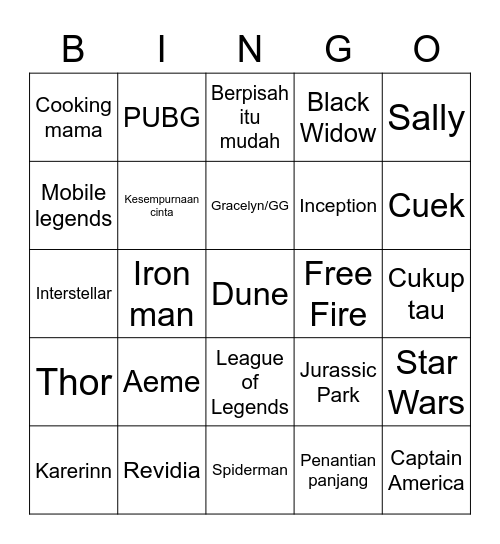 Untitled Bingo Card