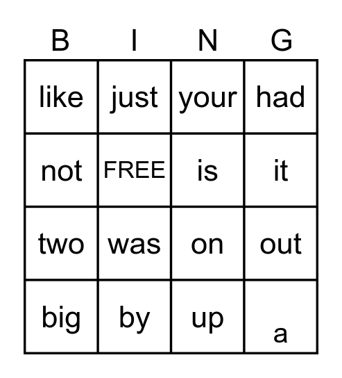 Sight Word Bingo #1 Bingo Card