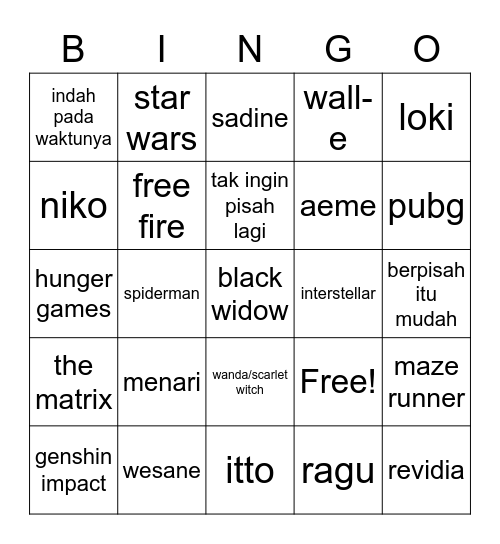 Untitled Bingo Card