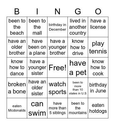 ELAR Bingo Card
