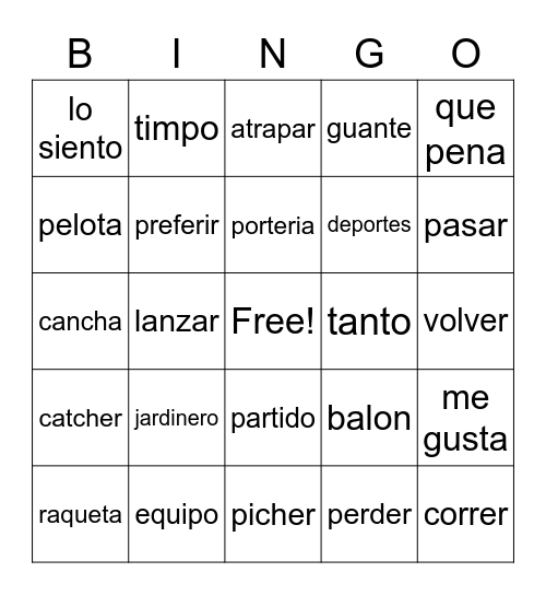 deportes Bingo Card