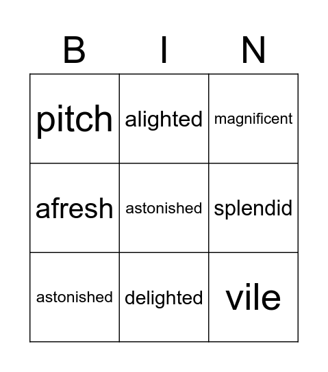 Aschenputtel Vocabulary Bingo Card