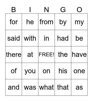 Sight words 1 Bingo Card