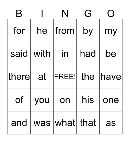 Sight words 1 Bingo Card