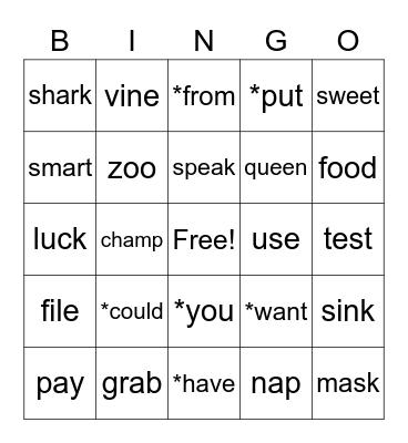 Keyword Bingo #59-70 Bingo Card