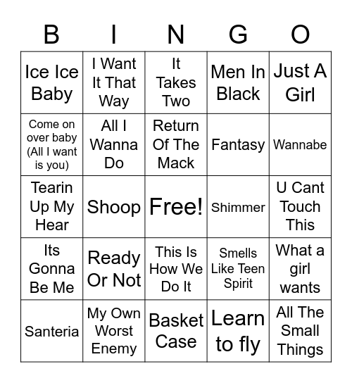 90s Bingo #2 Bingo Card