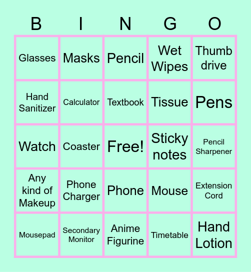 Table Top Bingo Card