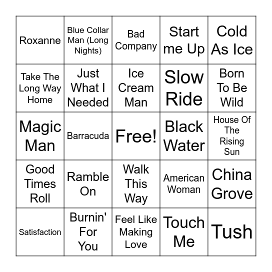 Classic Rock 1 Bingo Card