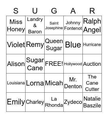 Queen Sugar BINGO Card