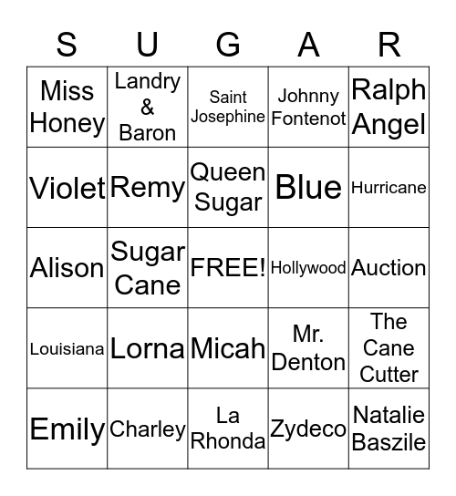 Queen Sugar BINGO Card