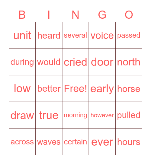 Sight Words 400s Bingo Card