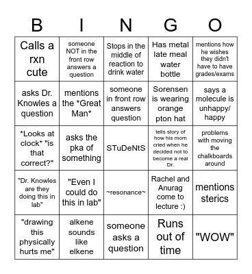 CHM304 Bingo Card