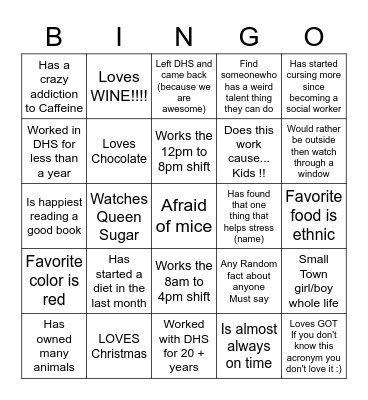 Social Work Bingo Card